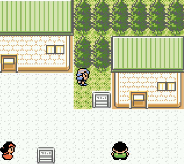 A screenshot of the game Pokemon Crystal showing the location to stand for a glitch